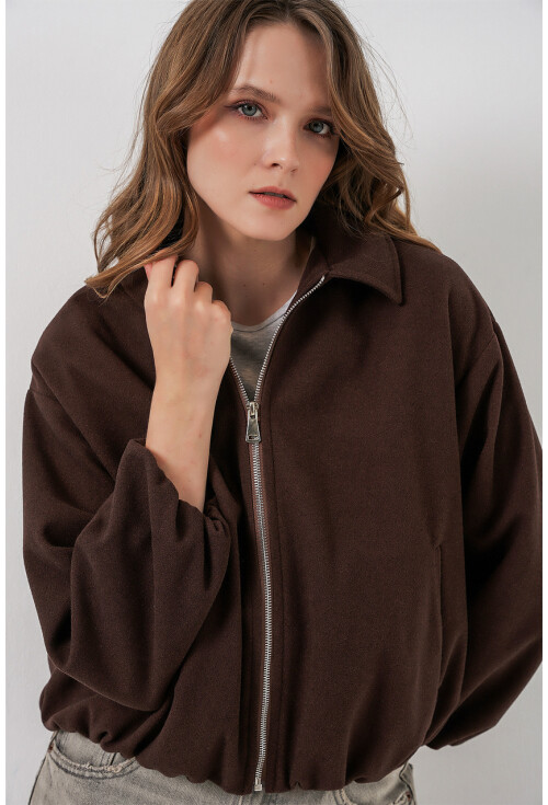 Kadın Büzgülü Oversize Kaşe Ceket 0728