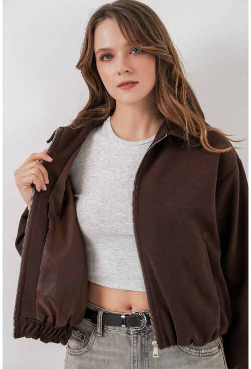 Kadın Büzgülü Oversize Kaşe Ceket 0728