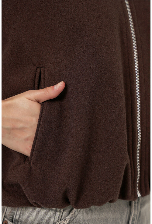 Kadın Büzgülü Oversize Kaşe Ceket 0728