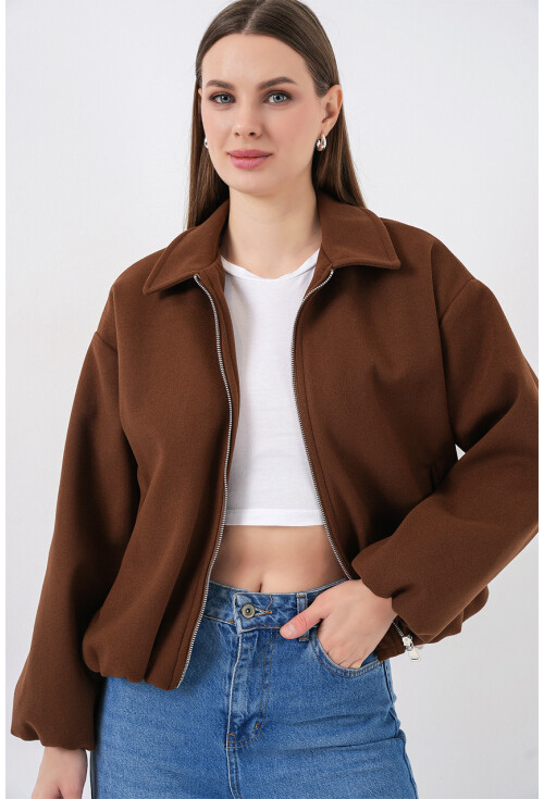 Kadın Büzgülü Oversize Kaşe Ceket 0728