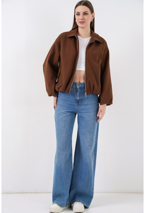 Kadın Büzgülü Oversize Kaşe Ceket 0728