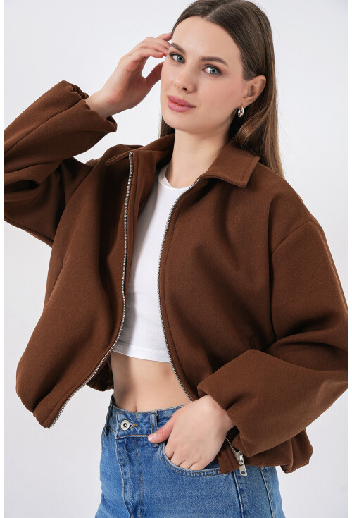 Kadın Büzgülü Oversize Kaşe Ceket 0728