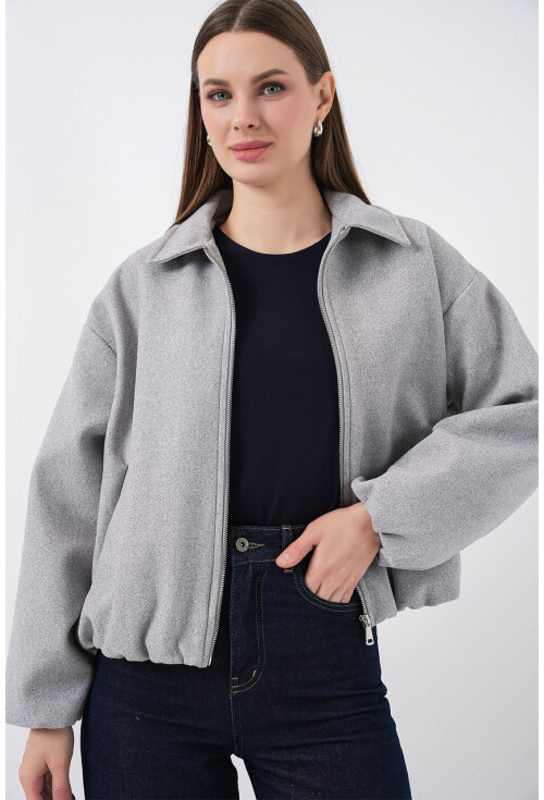 Kadın Büzgülü Oversize Kaşe Ceket 0728