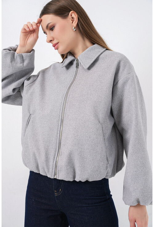 Kadın Büzgülü Oversize Kaşe Ceket 0728