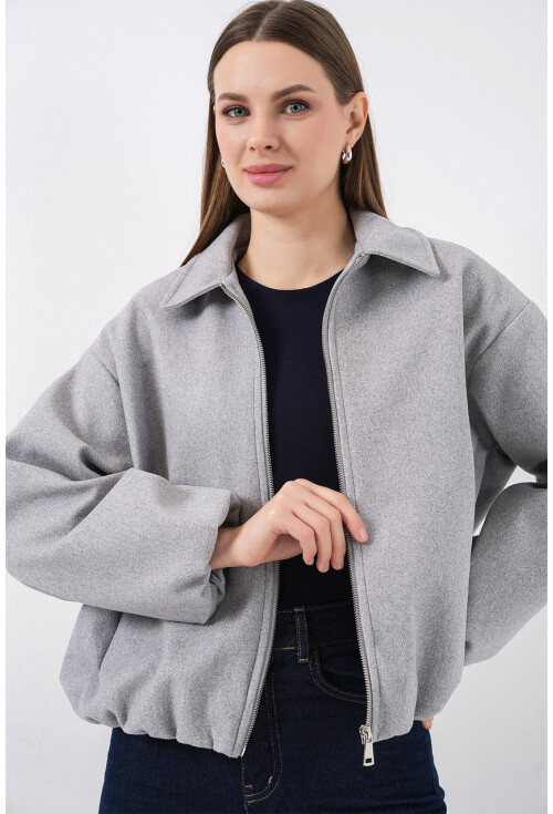 Kadın Büzgülü Oversize Kaşe Ceket 0728