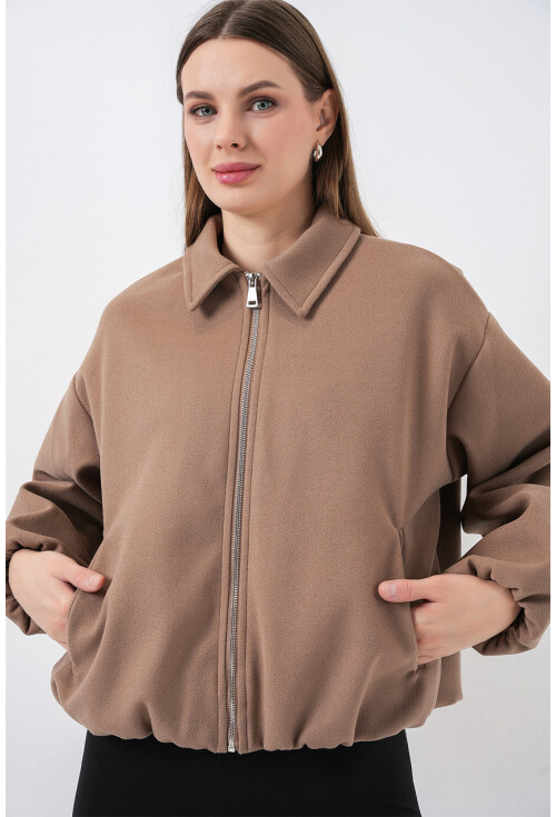 Kadın Büzgülü Oversize Kaşe Ceket 0728