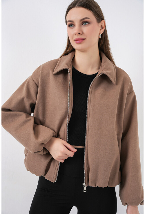 Kadın Büzgülü Oversize Kaşe Ceket 0728