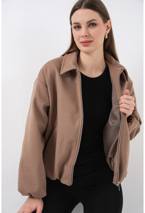 Kadın Büzgülü Oversize Kaşe Ceket 0728