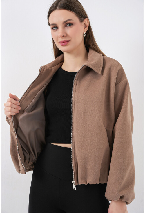 Kadın Büzgülü Oversize Kaşe Ceket 0728