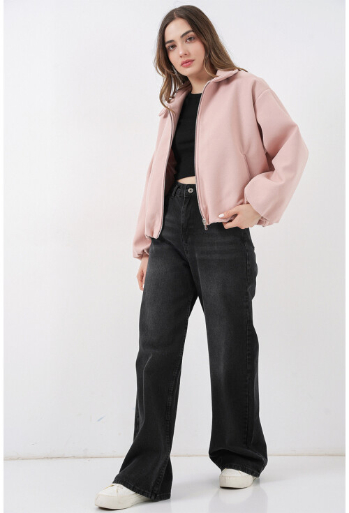 Kadın Büzgülü Oversize Kaşe Ceket 0728