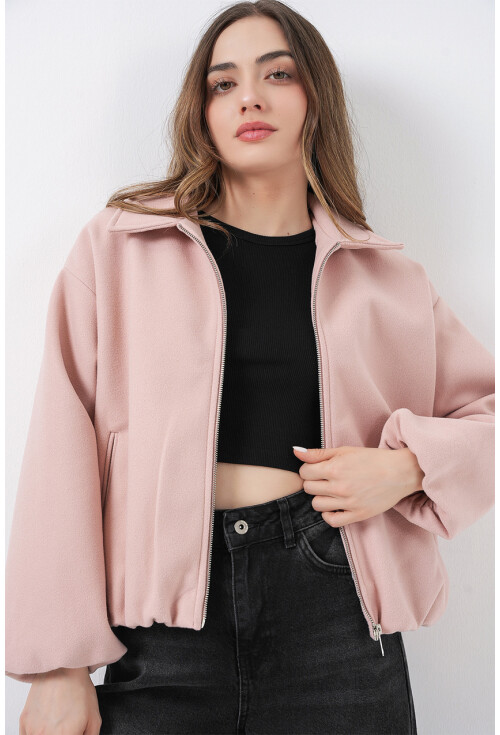 Kadın Büzgülü Oversize Kaşe Ceket 0728