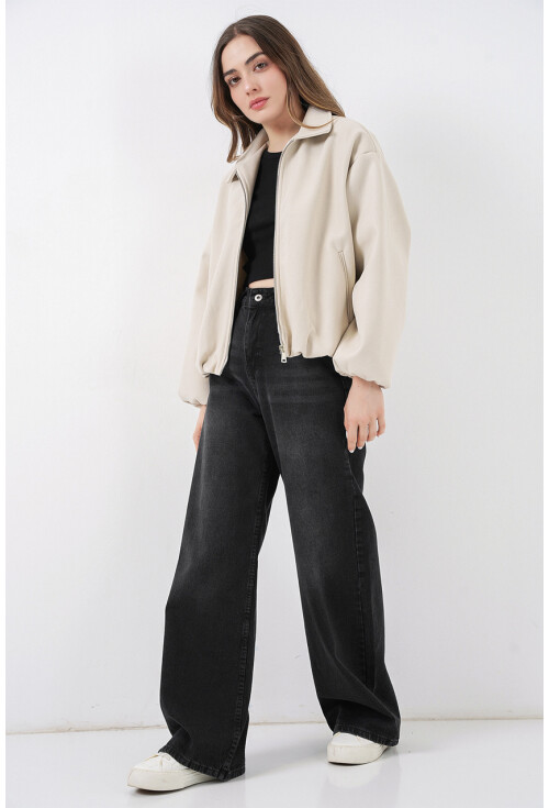 Kadın Büzgülü Oversize Kaşe Ceket 0728