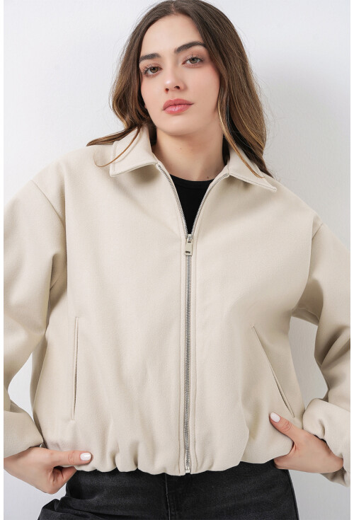 Kadın Büzgülü Oversize Kaşe Ceket 0728