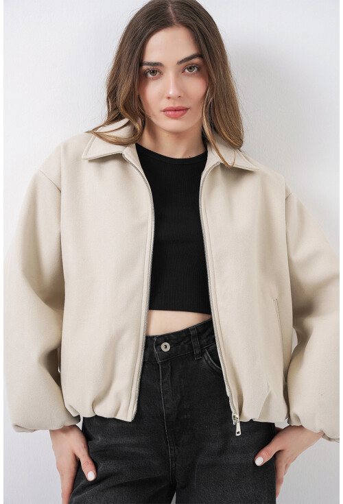 Kadın Büzgülü Oversize Kaşe Ceket 0728