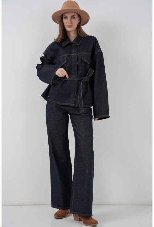 Kadın Ceket Pantolon Kot İkili Takım 30059