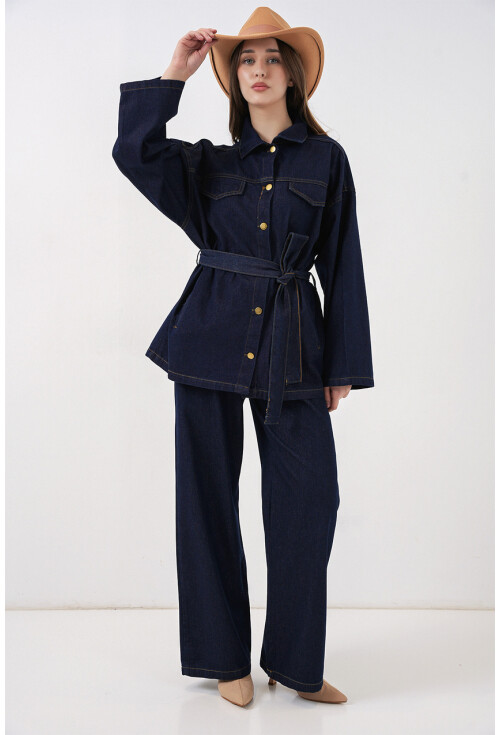 Kadın Ceket Pantolon Kot İkili Takım 30059