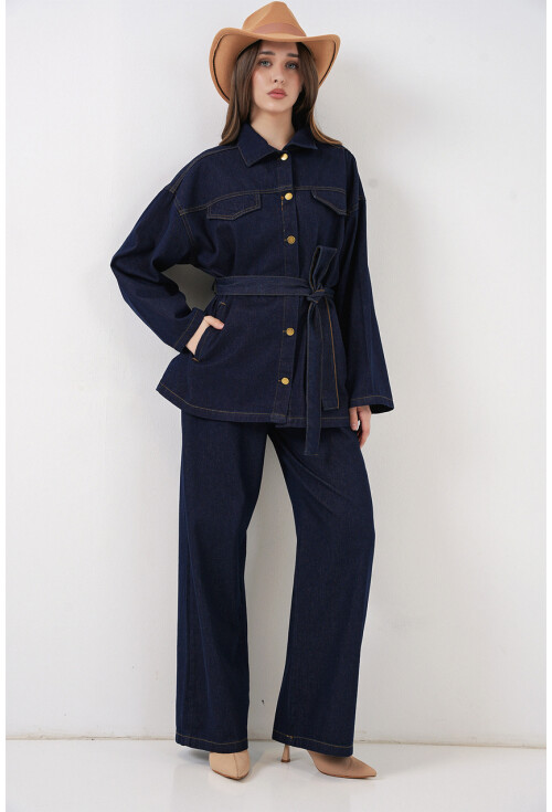 Kadın Ceket Pantolon Kot İkili Takım 30059