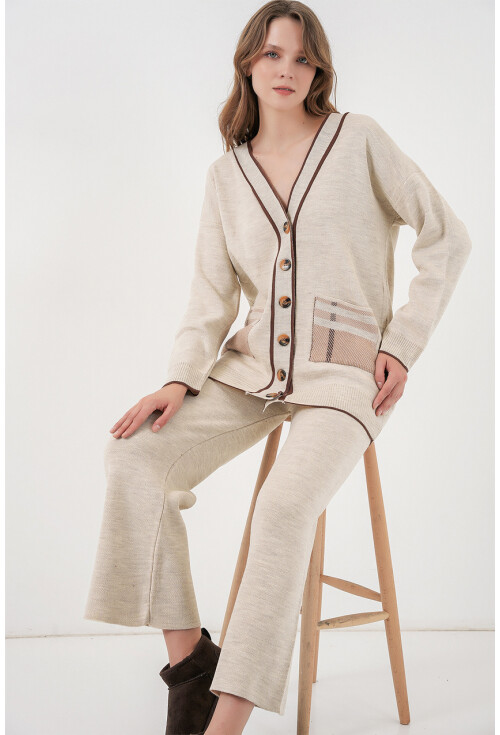 Kadın Cepli Hırka Triko İkili Takım 15964