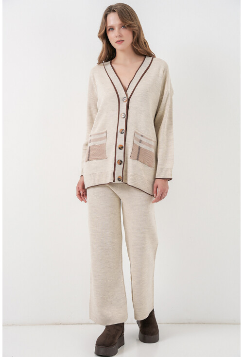 Kadın Cepli Hırka Triko İkili Takım 15964