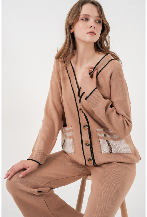 Kadın Cepli Hırka Triko İkili Takım 15964