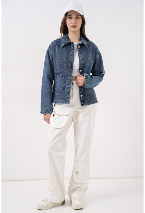 Kadın Çift Cepli Denim Ceket 0731