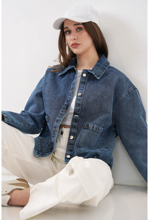 Kadın Çift Cepli Denim Ceket 0731