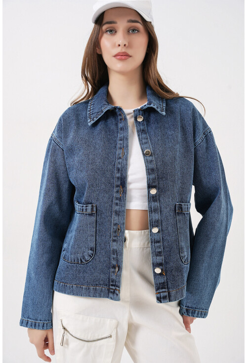 Kadın Çift Cepli Denim Ceket 0731