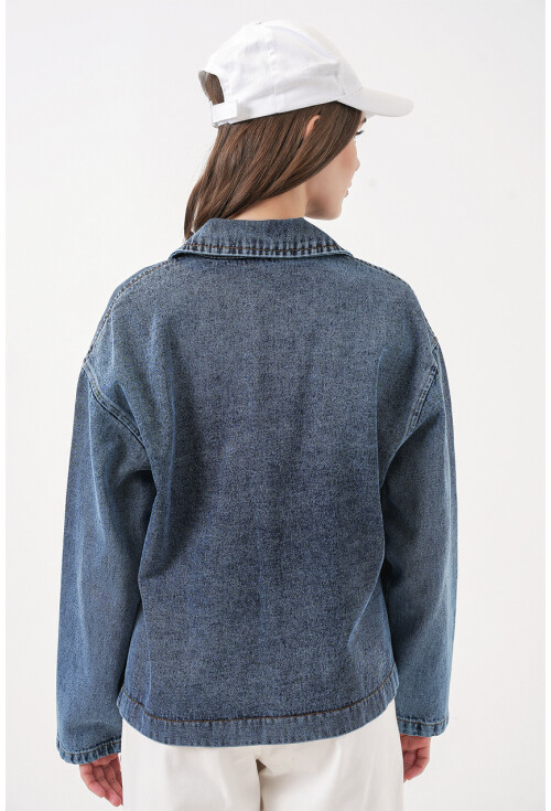 Kadın Çift Cepli Denim Ceket 0731