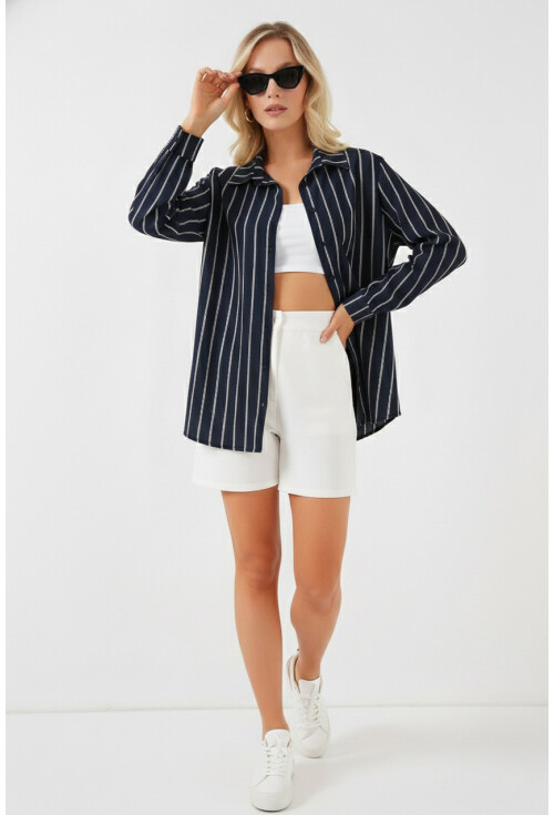 Kadın Çizgili Oversize Gömlek 20293