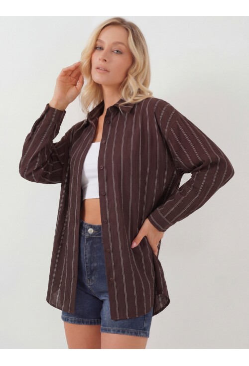 Kadın Çizgili Oversize Gömlek 20293