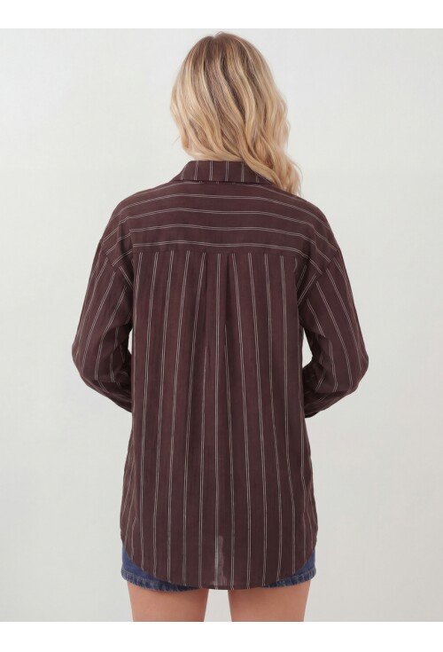 Kadın Çizgili Oversize Gömlek 20293