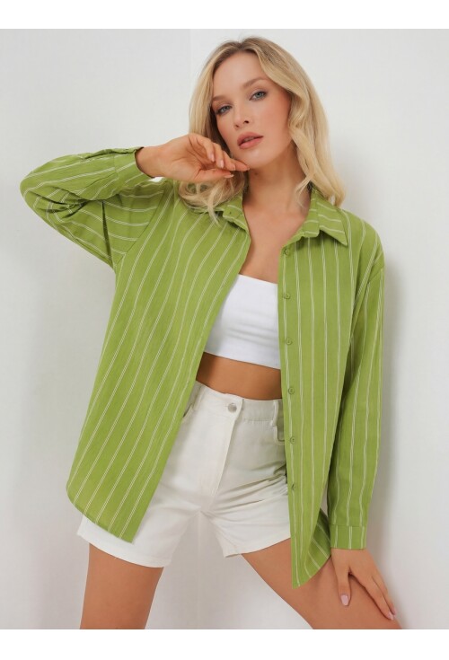 Kadın Çizgili Oversize Gömlek 20293