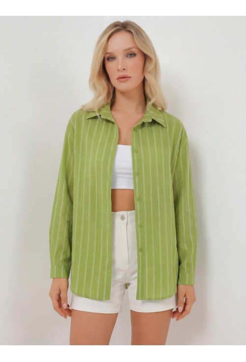 Kadın Çizgili Oversize Gömlek 20293
