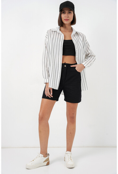 Kadın Çizgili Oversize Gömlek 20293