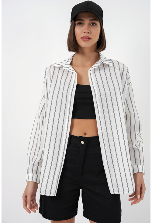 Kadın Çizgili Oversize Gömlek 20293
