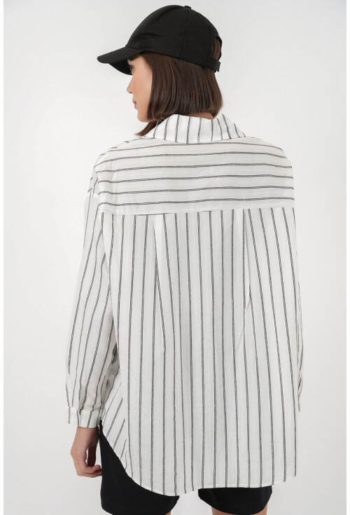 Kadın Çizgili Oversize Gömlek 20293