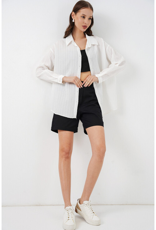 Kadın Çizgili Oversize Gömlek 20293