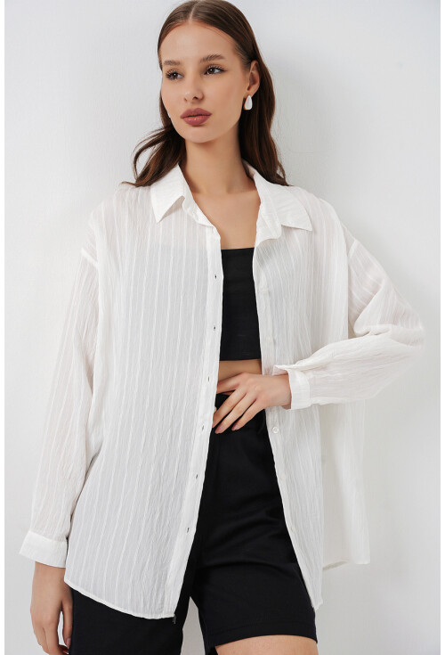 Kadın Çizgili Oversize Gömlek 20293