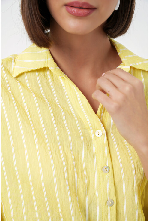 Kadın Çizgili Oversize Kısa Gömlek 20326