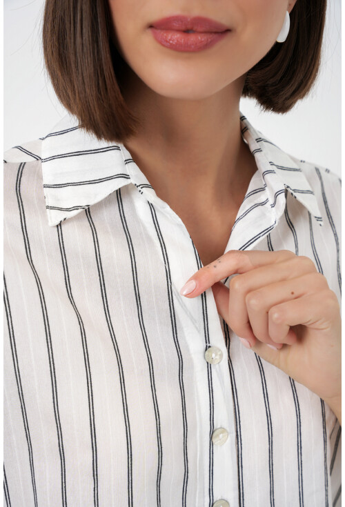 Kadın Çizgili Oversize Kısa Gömlek 20326