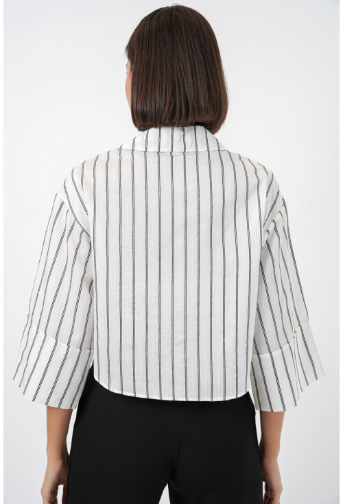Kadın Çizgili Oversize Kısa Gömlek 20326