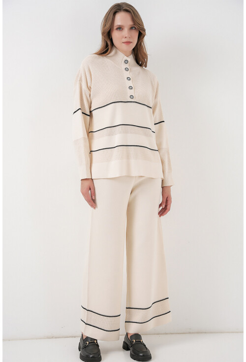 Kadın Çizgili Oversize Triko İkili Takım 15957