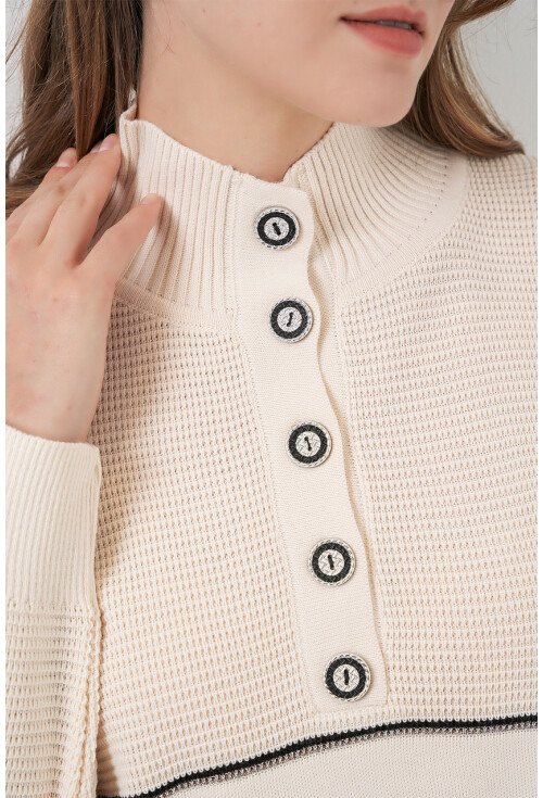 Kadın Çizgili Oversize Triko İkili Takım 15957