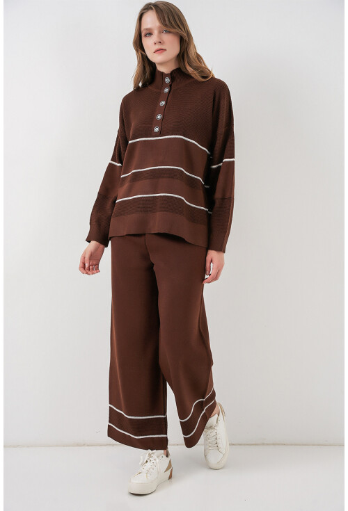 Kadın Çizgili Oversize Triko İkili Takım 15957