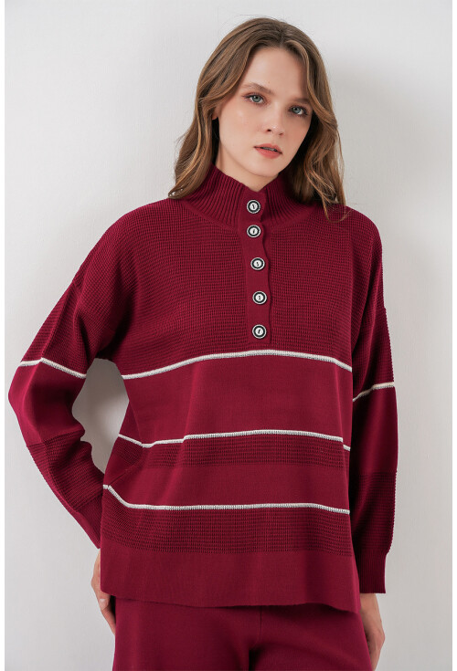 Kadın Çizgili Oversize Triko İkili Takım 15957