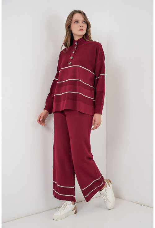 Kadın Çizgili Oversize Triko İkili Takım 15957
