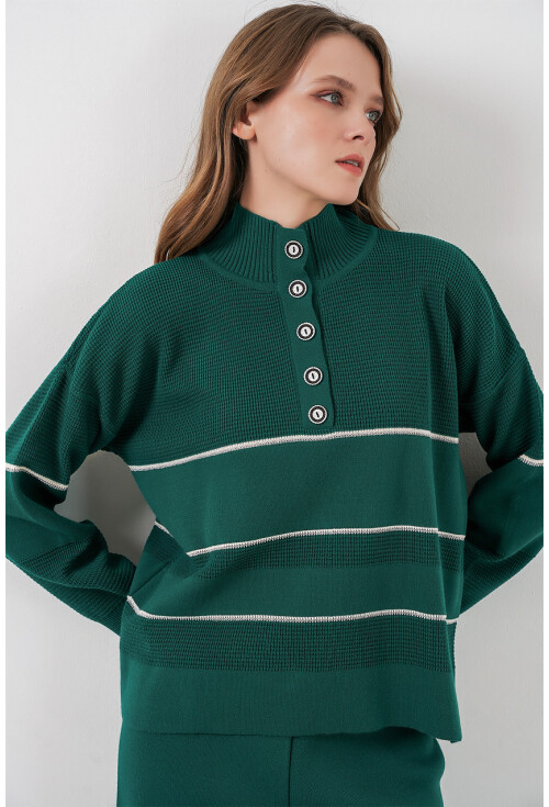 Kadın Çizgili Oversize Triko İkili Takım 15957