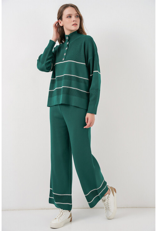Kadın Çizgili Oversize Triko İkili Takım 15957