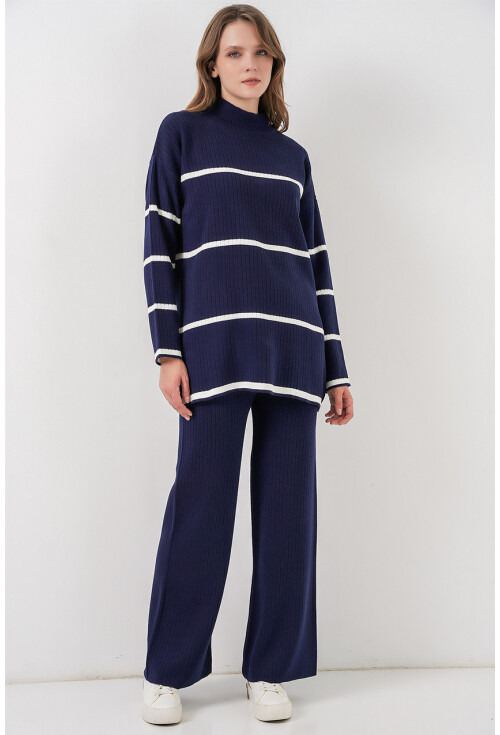 Kadın Çizgili Oversize Triko İkili Takım 15959