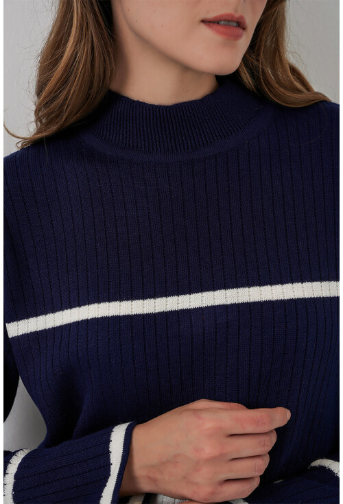 Kadın Çizgili Oversize Triko İkili Takım 15959